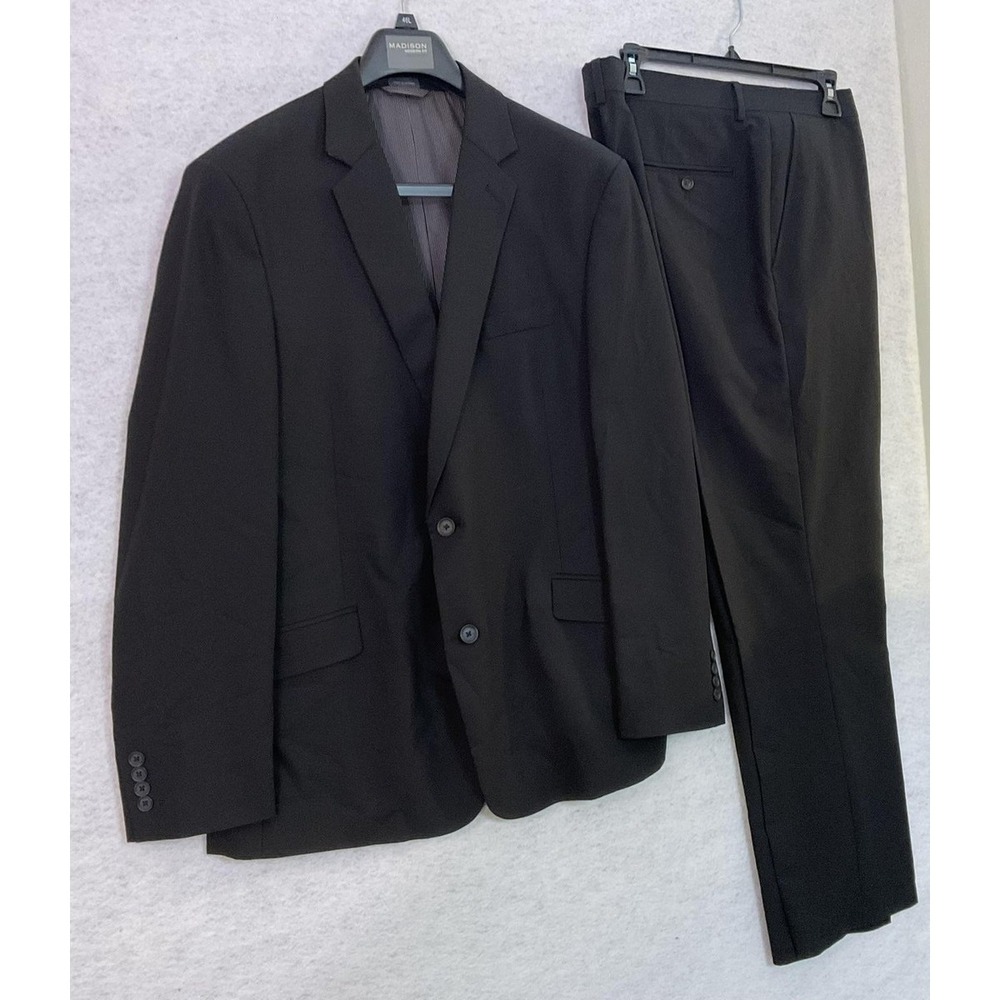 Madison Suit Men 48 Black Polyester Viscose Stretch 2 Piece Pant 41x32